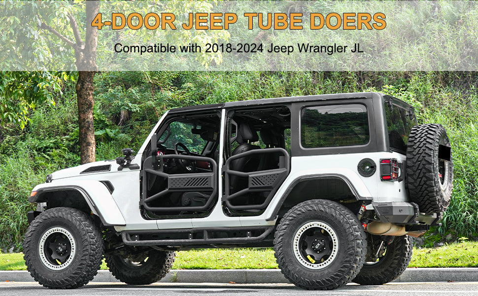Tubular Half Doors with Side View Mirror for Jeep Wrangler JL 2018-2026 - Black