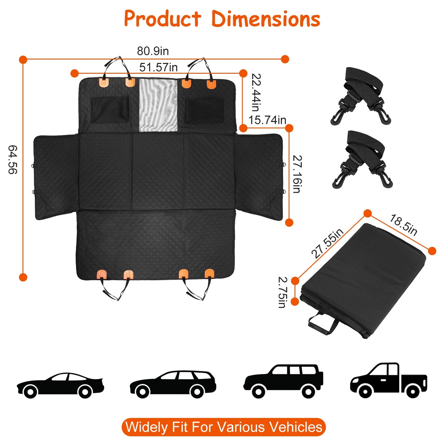 Waterproof Dog Car Seat Cover with Mesh Window & Storage Bags - Universal Fit