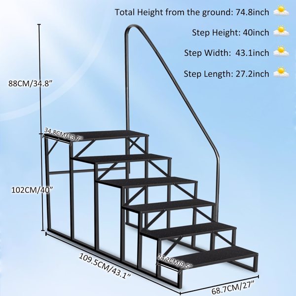 Heavy Duty Above Ground Pool Ladder with Handrails - 6 Steps