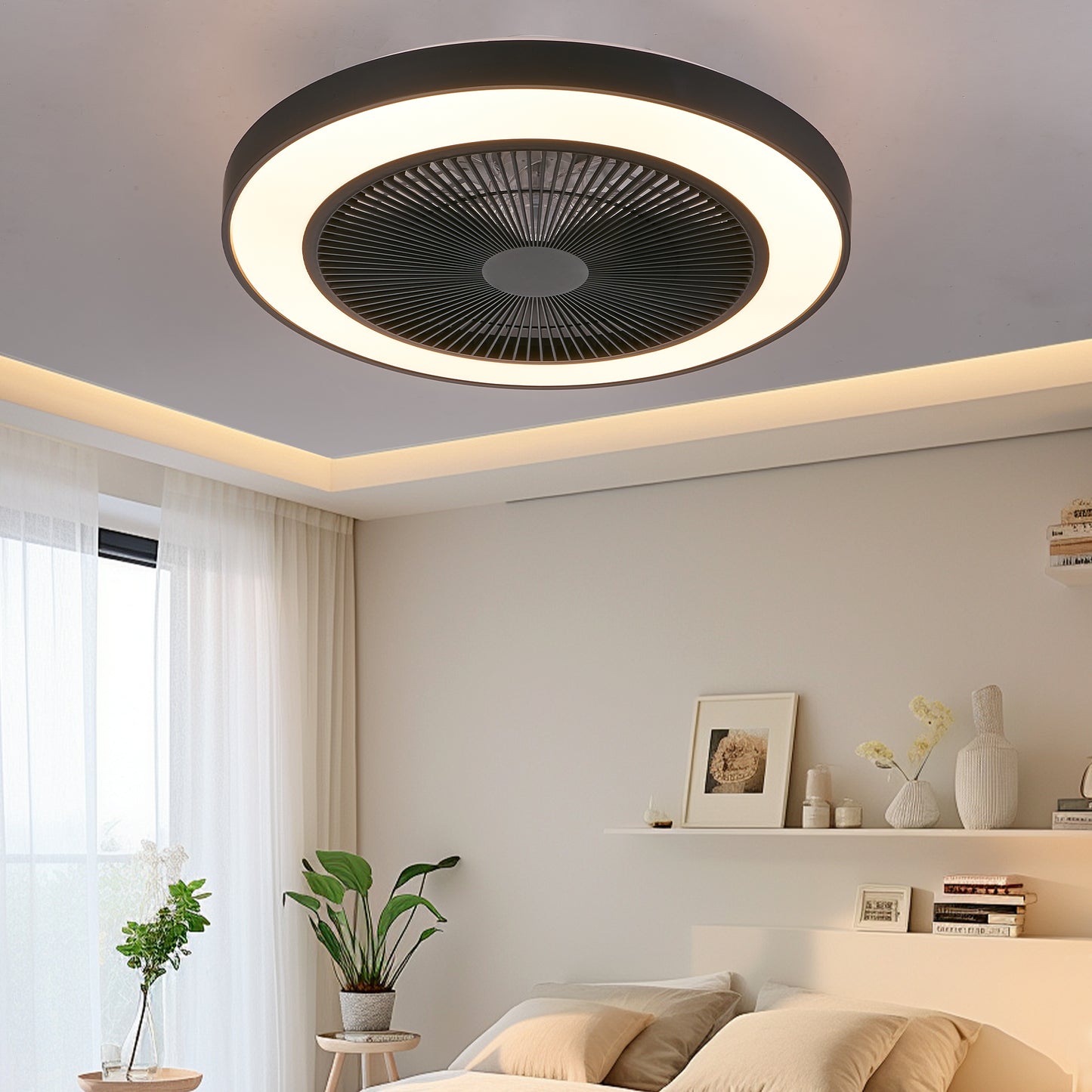 19-Inch Black Ceiling Fan Light with RGB LED & Remote Control