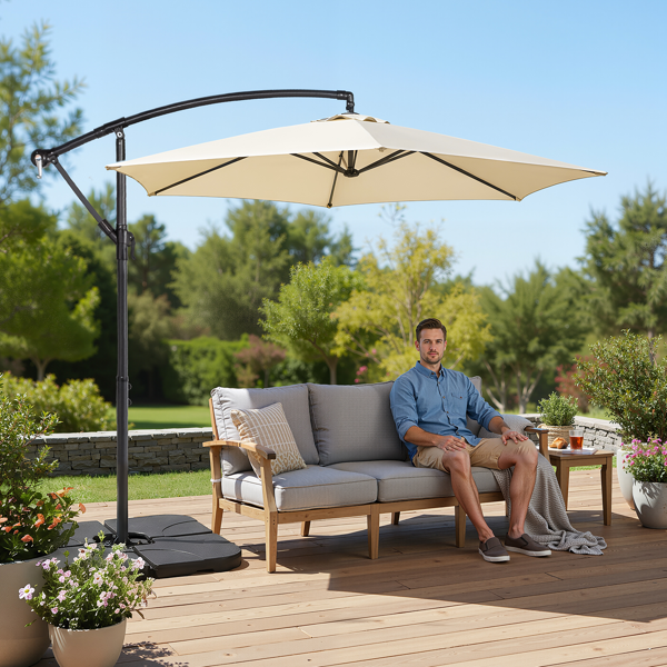 10FT Round Offset Patio Umbrella with Crank & Adjustable Tilt