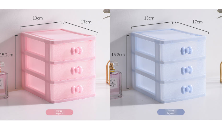 Cosmetics Storage Cabinet with Bow Handle, 3-Layer PP Organizer, Random Color