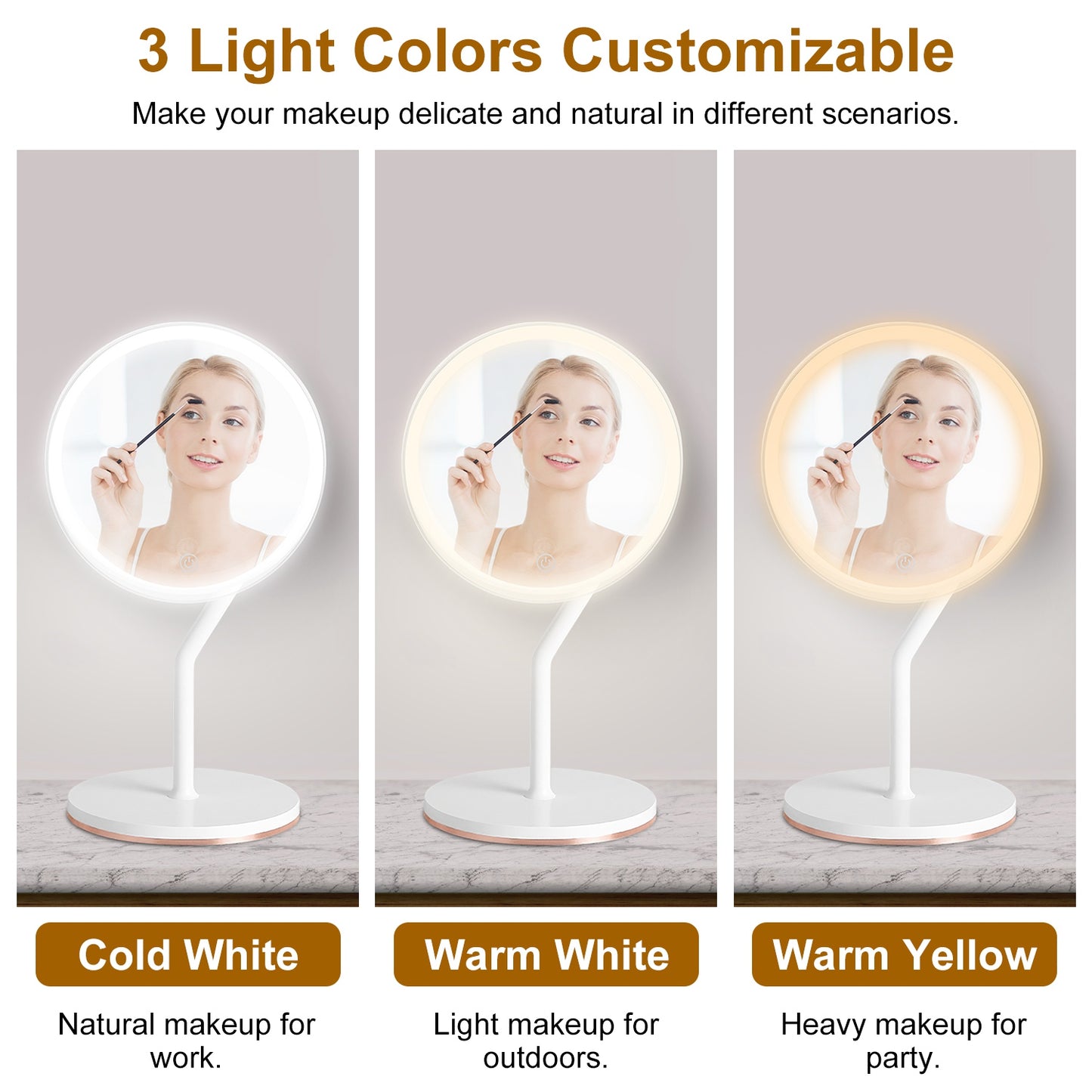 5X Magnifying LED Makeup Mirror, Rechargeable Vanity Mirror with 3 Light Colors