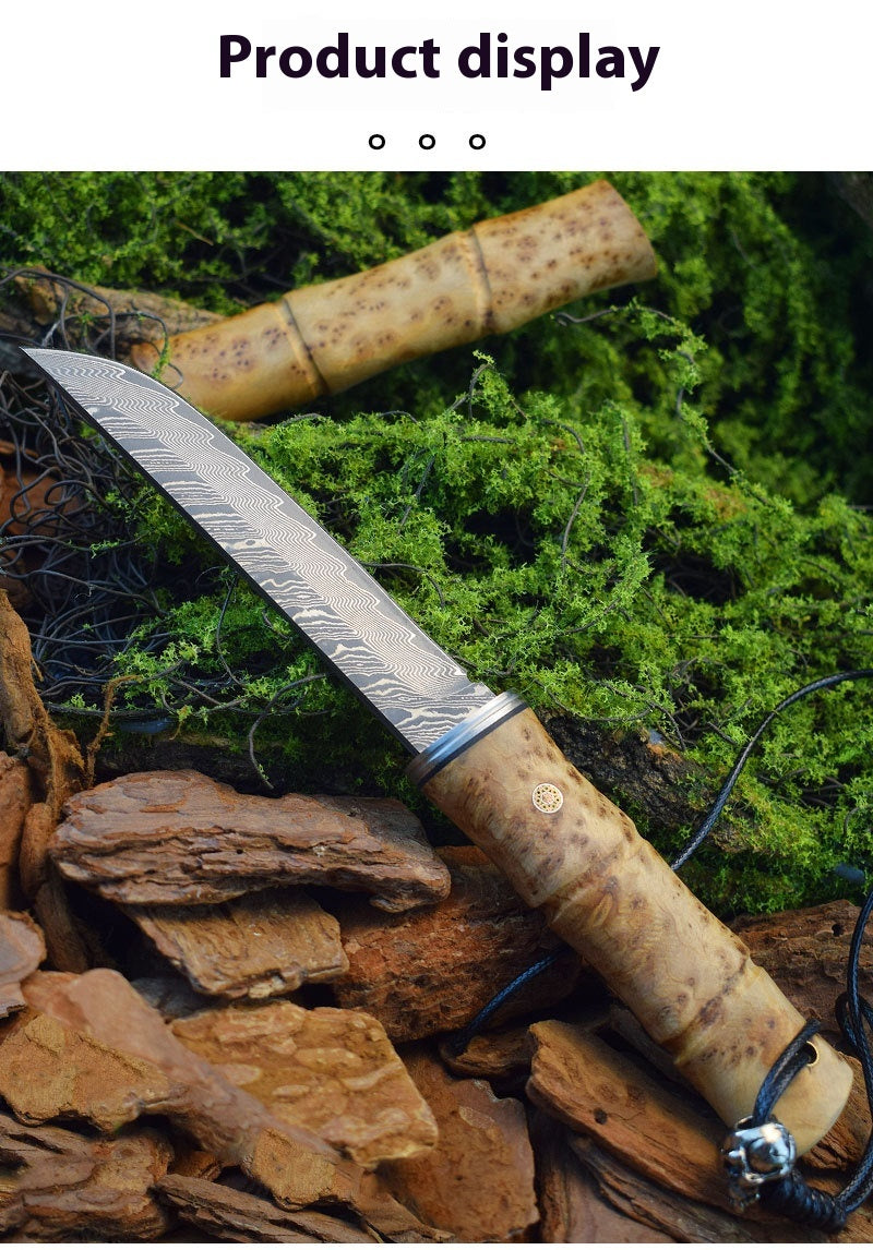 Handmade Damascus Steel Tactical Camping Knife with Red Shadow Wood Handle