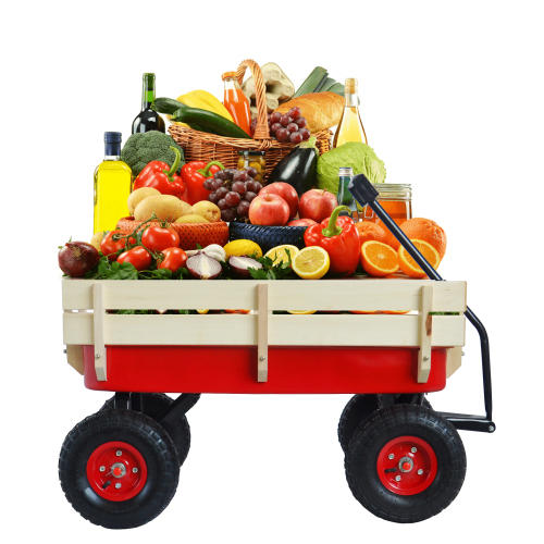 All Terrain Garden Wagon with Wood Railing and Air Tires for Outdoor Use