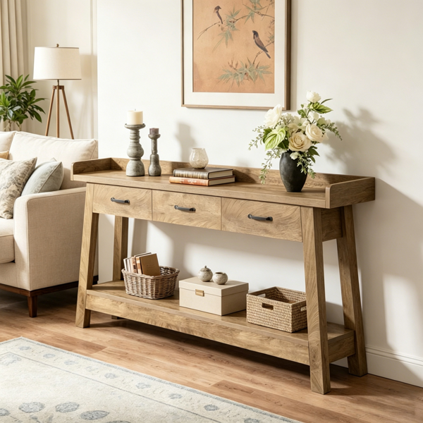 Long Console Table with Storage and Raised Edge - 70.9 Inches