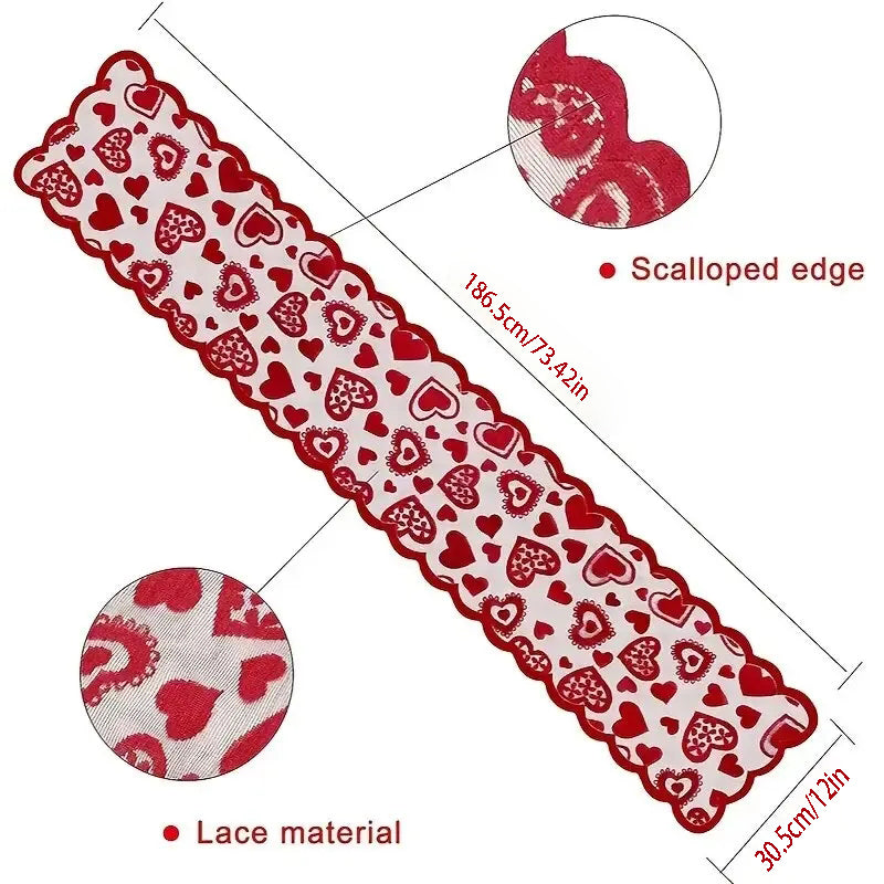 Lace Heart Table Runner - 13 x 72 Inch Valentine's Day Decor