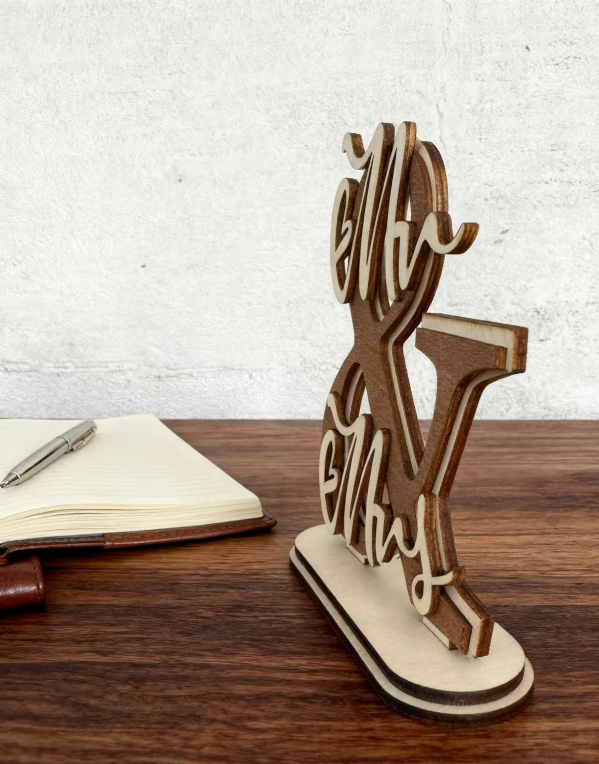Personalized Wooden Ampersand & Mr Mrs Wedding Table Sign Custom Engraved Couple Names & Date