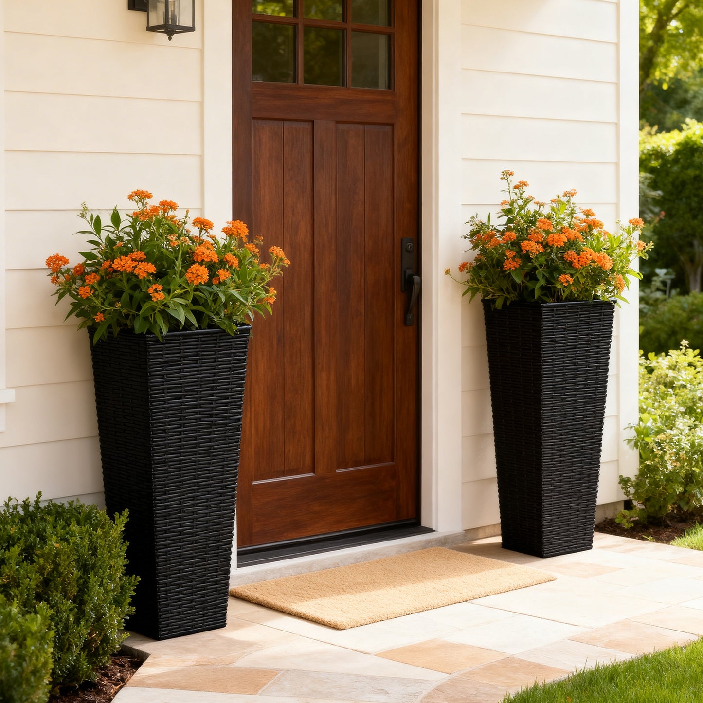 32-Inch Tall Resin Planter Set - Modern Rectangular Pots with Drainage