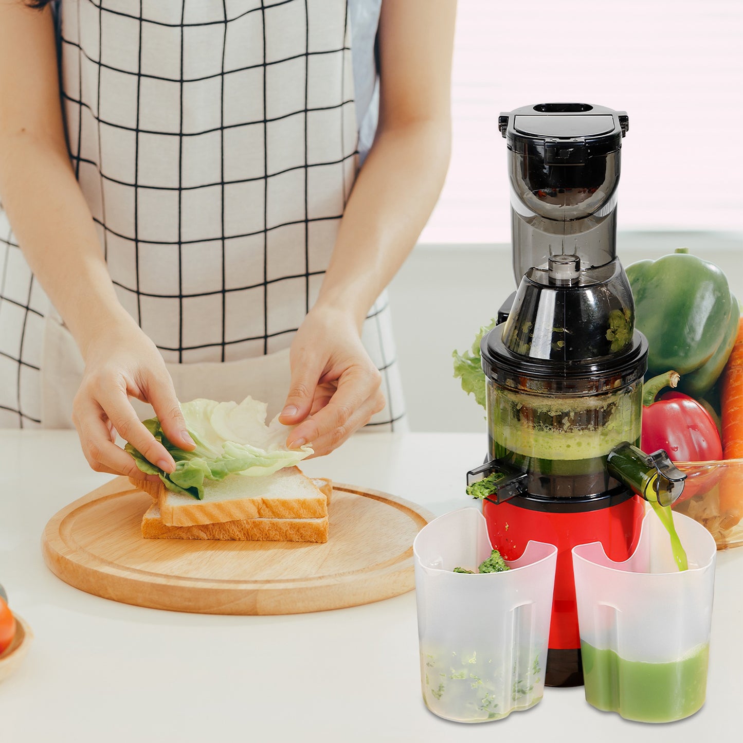 Cold Press Juicer Machine 300W Slow Masticating Juicer with Reverse Function - Red