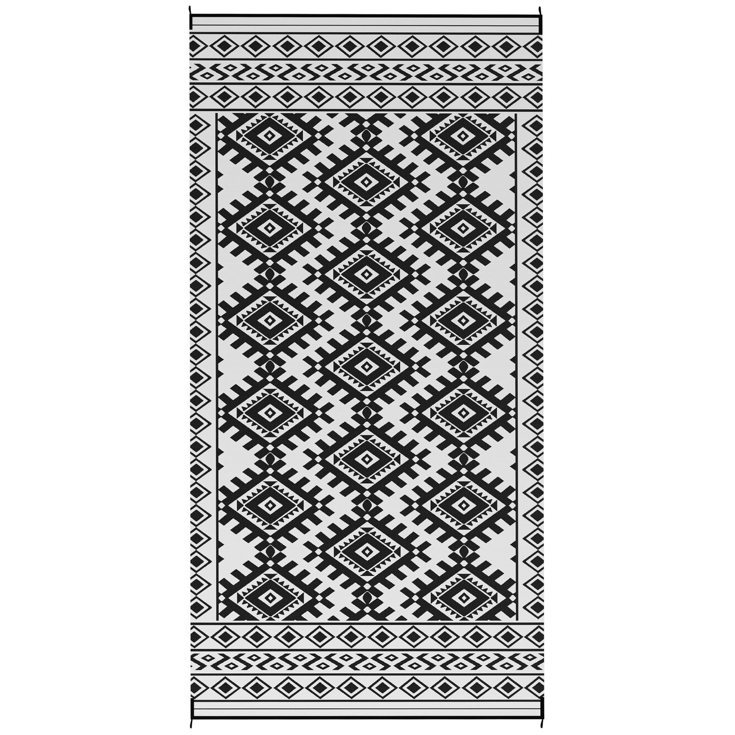 Reversible Waterproof Outdoor Rug - 9' x 18' Black & White Rhombus