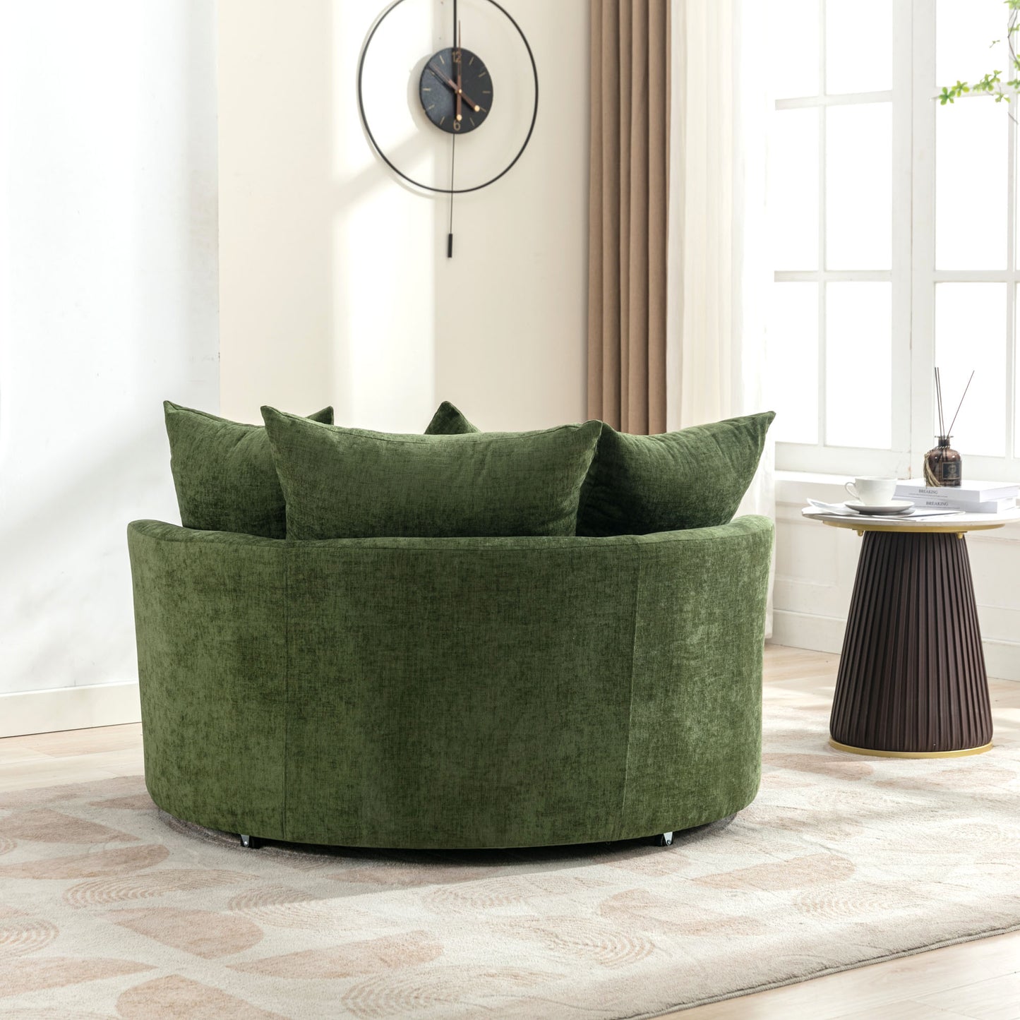 360° Swivel Accent Barrel Chair with Storage Ottoman & 4 Pillows - Green