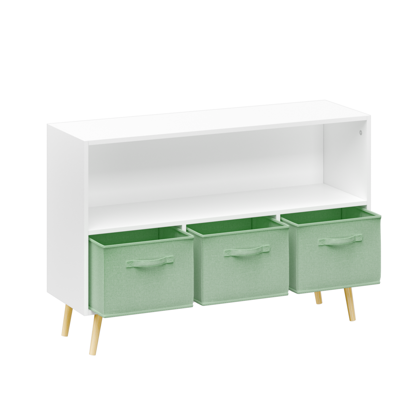 Kids Bookcase with Collapsible Fabric Drawers - White & Green