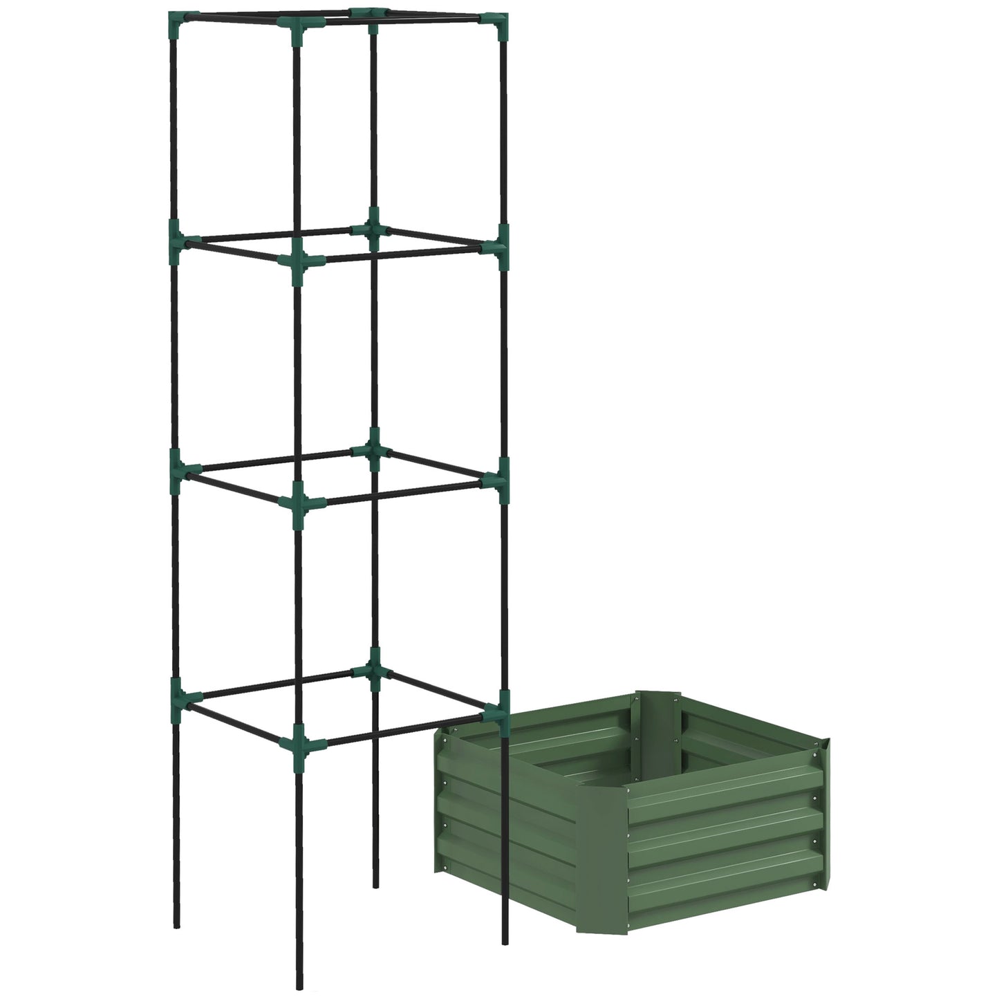 Galvanized Raised Garden Bed with Tomato Cage - 24x24x73.5 Inches, Green