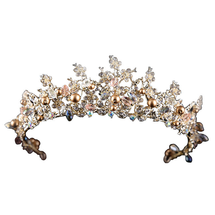 Baroque Crown Tiara with Earrings - Gold