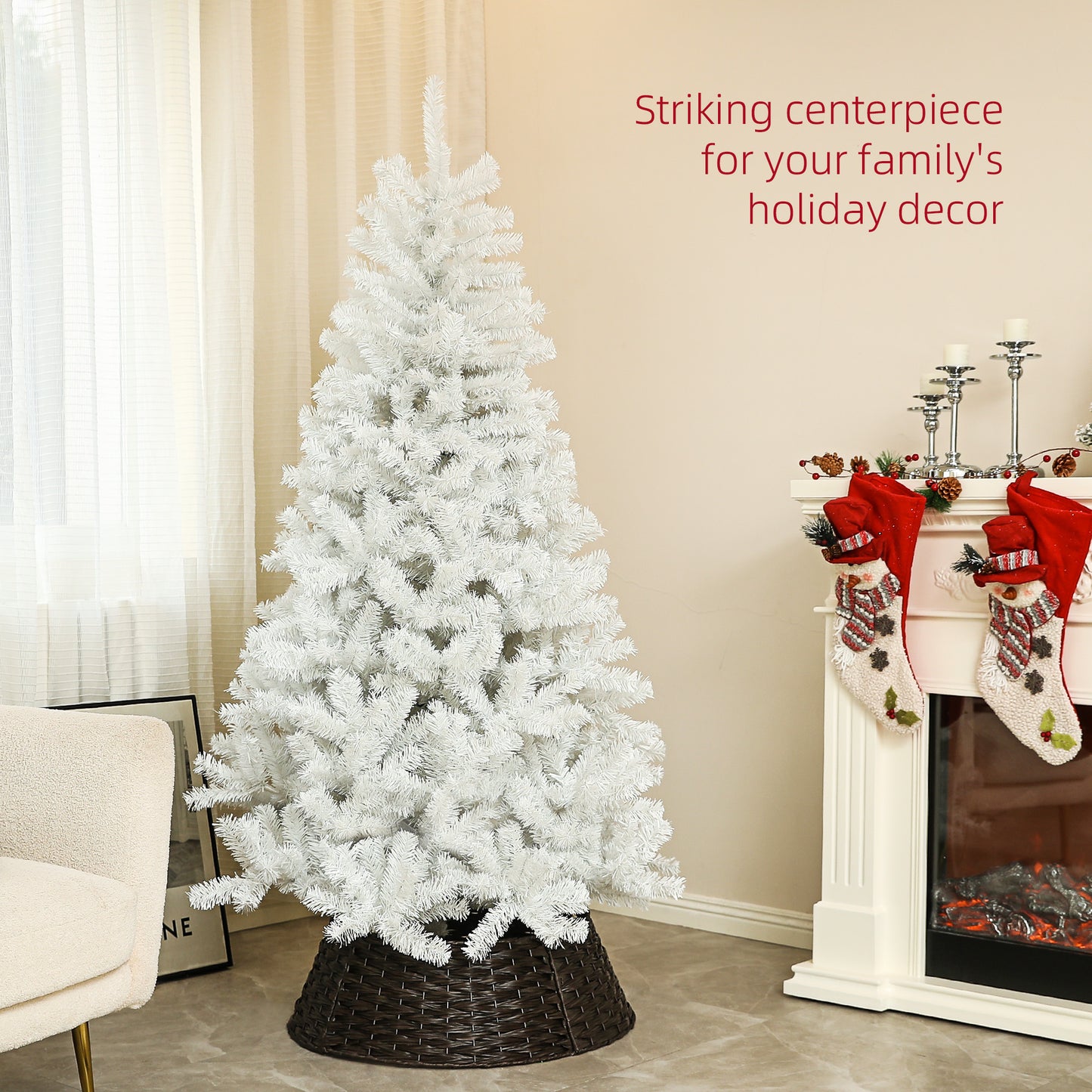 6ft White Artificial Christmas Tree with 1000 Tips & Steel Base