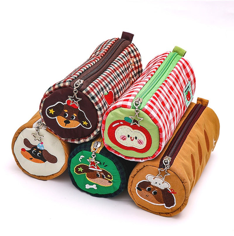 Color-Block Patchwork Pencil Case with Canvas Material and Unisex Korean Style