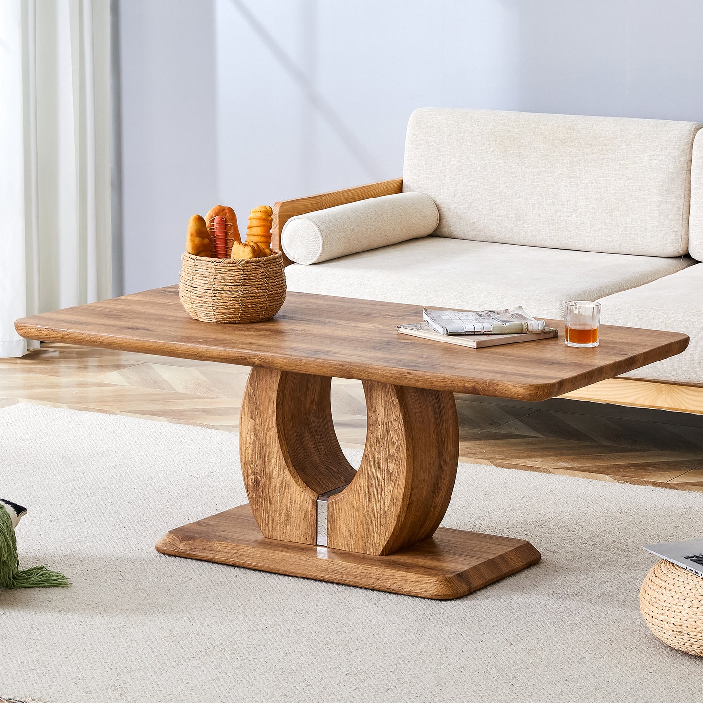 Modern Simple Luxury Rectangular Coffee Table In Wood Color. The