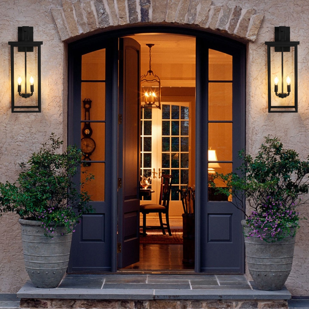 Modern Outdoor Wall Lantern - Black Metal Frame, Clear Glass