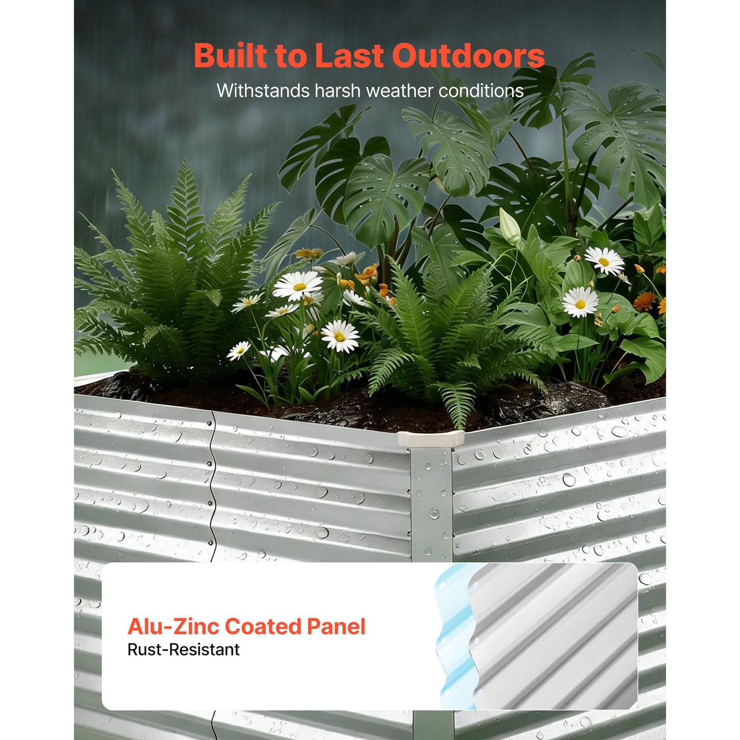 Galvanized Raised Garden Bed 8x4x3 Ft Outdoor Metal Planter Box Kit with Gloves