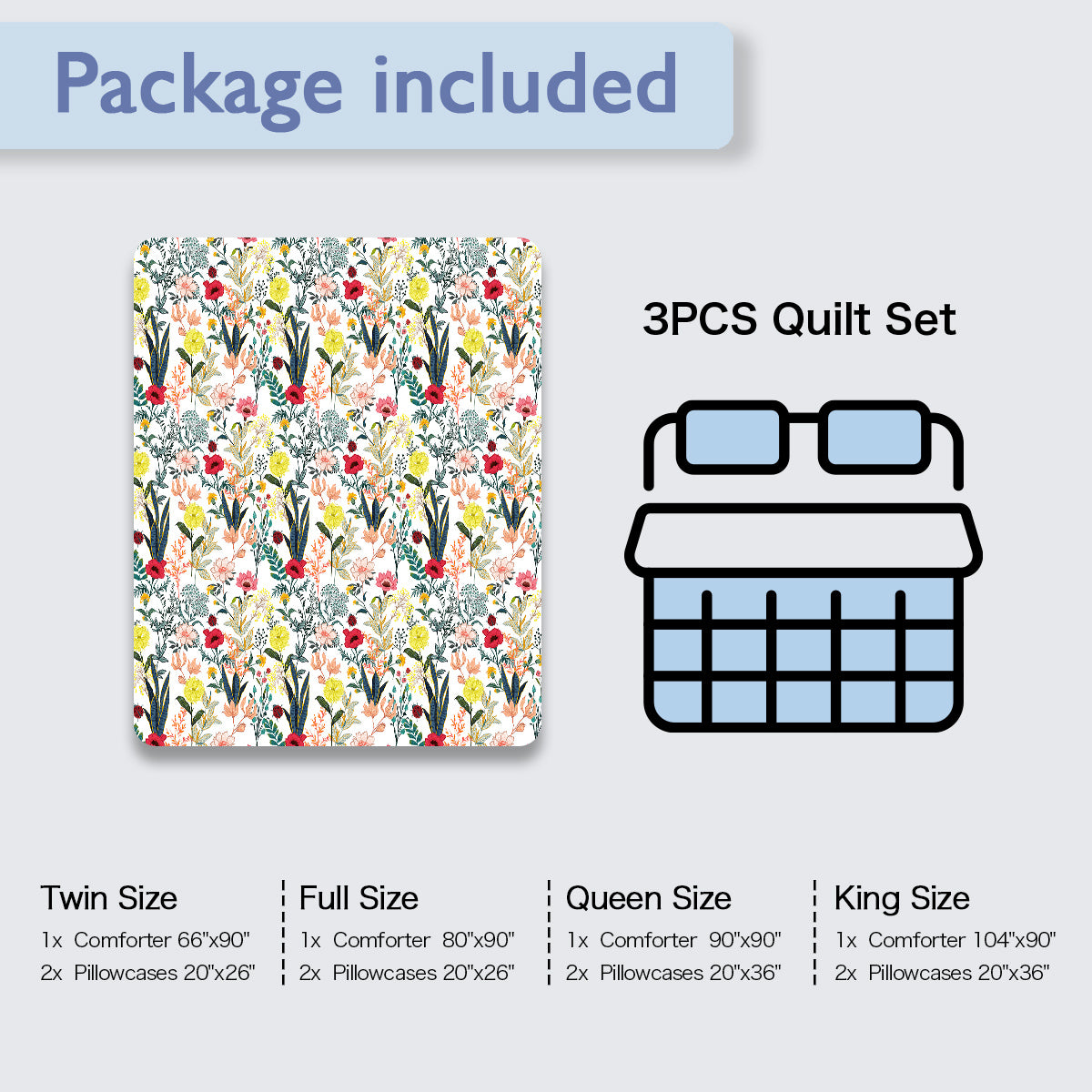 Floral Microfiber Quilt Set - Lightweight Bedspread & Pillow Shams