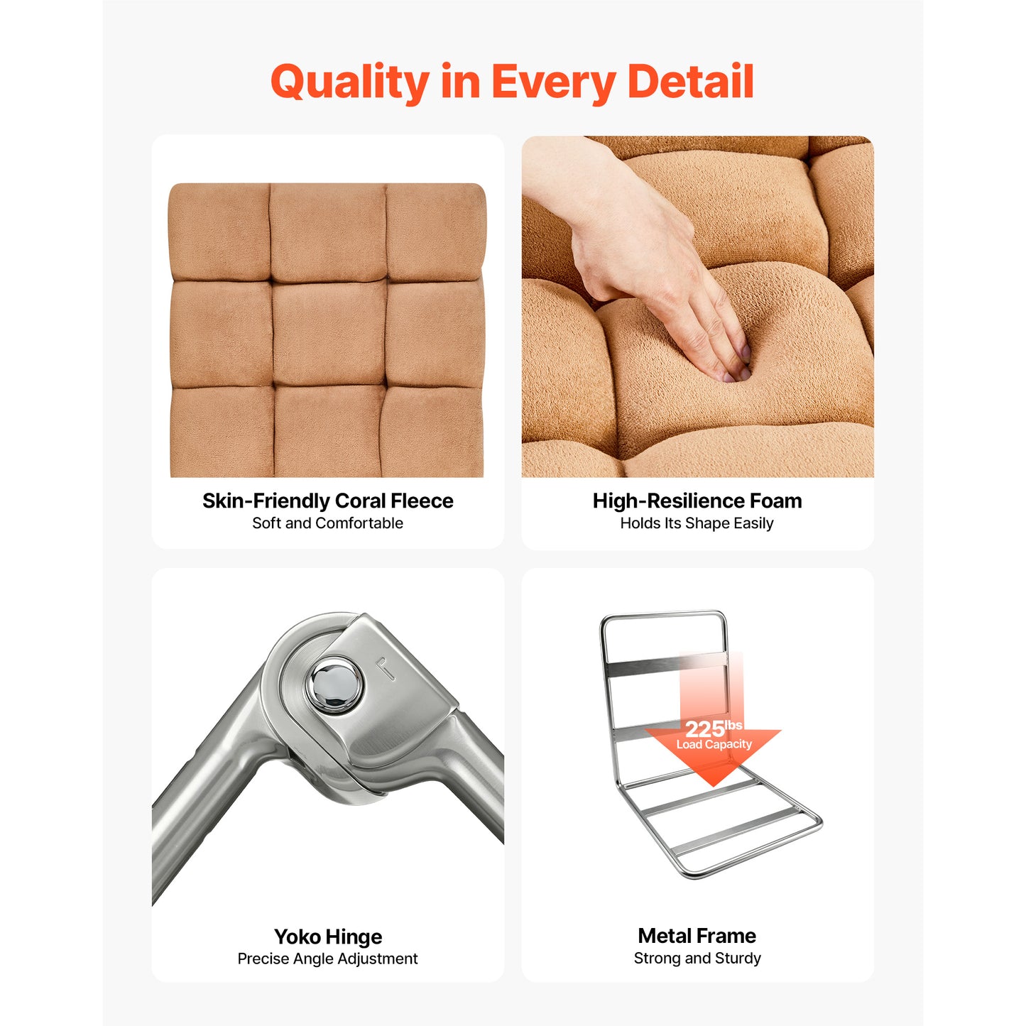 Adjustable Floor Gaming Chair with Back Support, Foldable, Sturdy Metal Frame, Recycled Foam & Coral Fleece, Brown