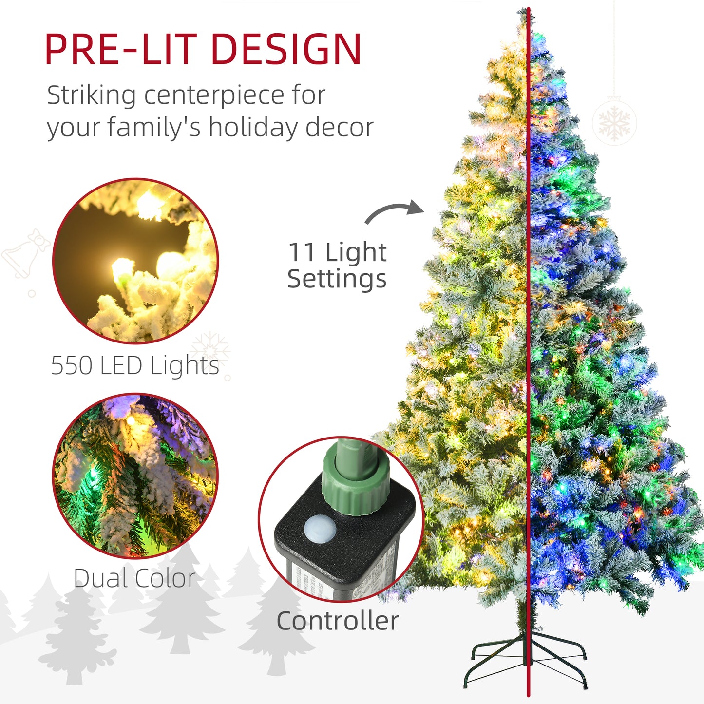 7.5ft Artificial Snow Christmas Tree with LED Lights - Green