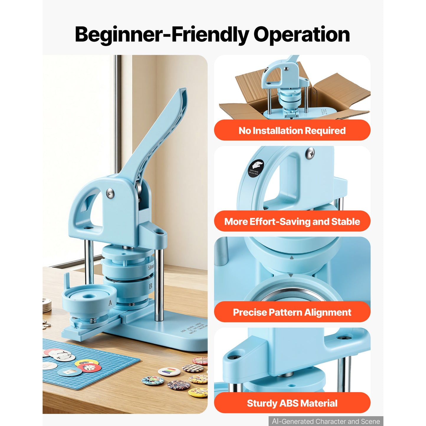 Button Maker Machine 1/1.25/2.25 Inch with 300 Button Parts, Circle Cutter & Handle