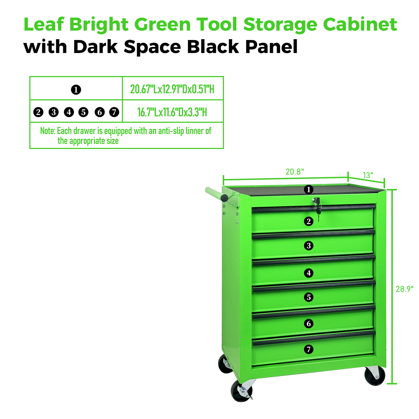 20-Inch Rolling Metal Tool Chest with 6 Drawers - Green