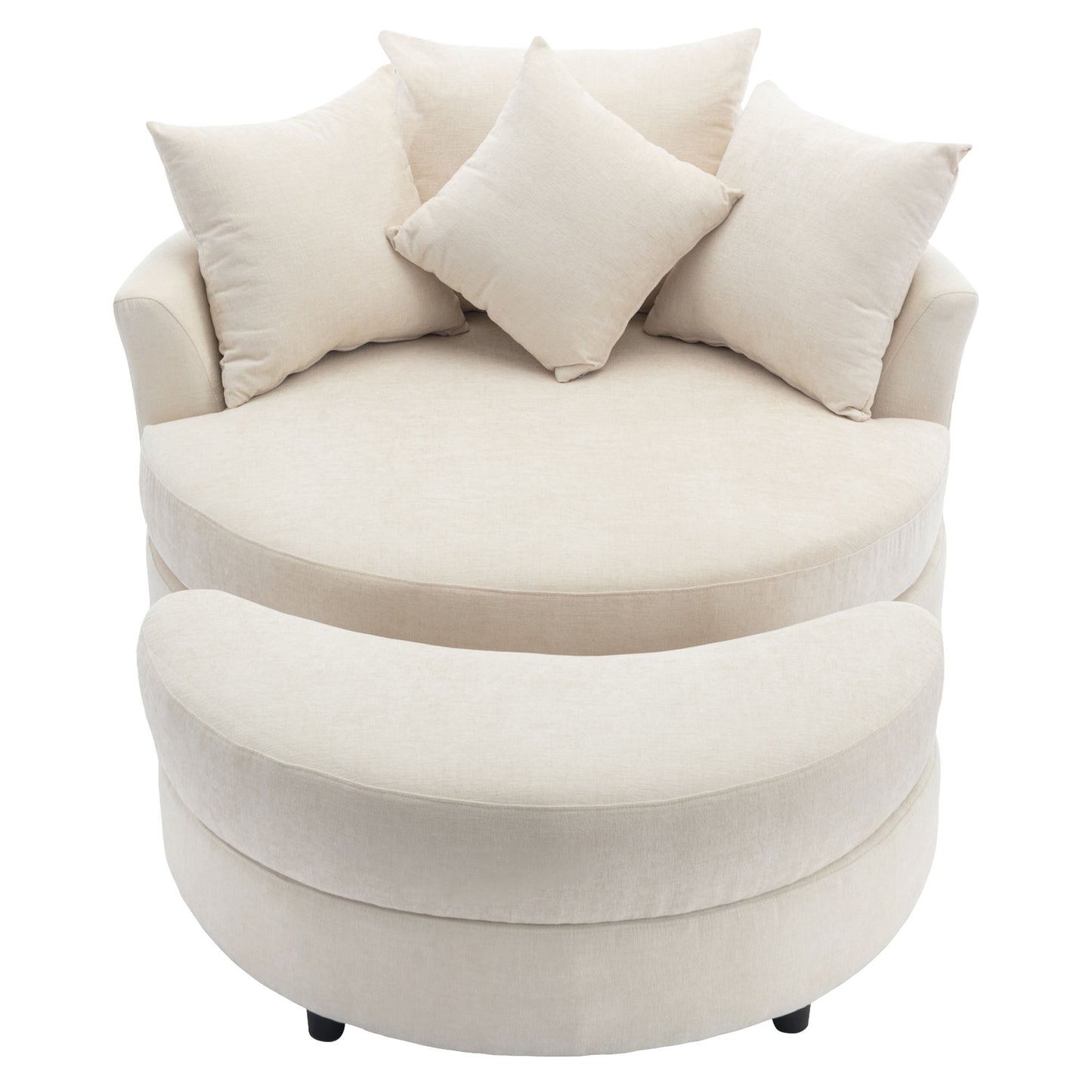 360° Swivel Accent Barrel Chair with Storage Ottoman & 4 Pillows - Cream