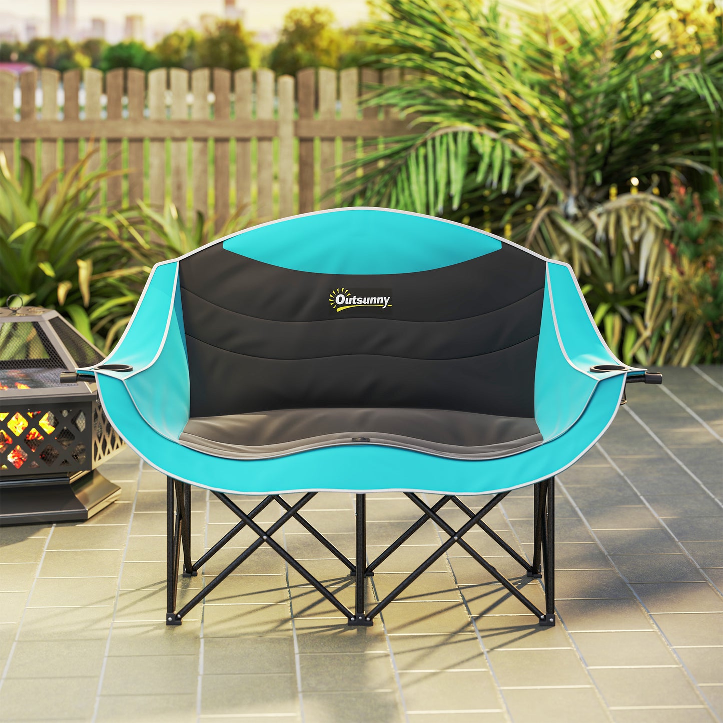 Double Padded Camping Chair with Cup Holders - Green