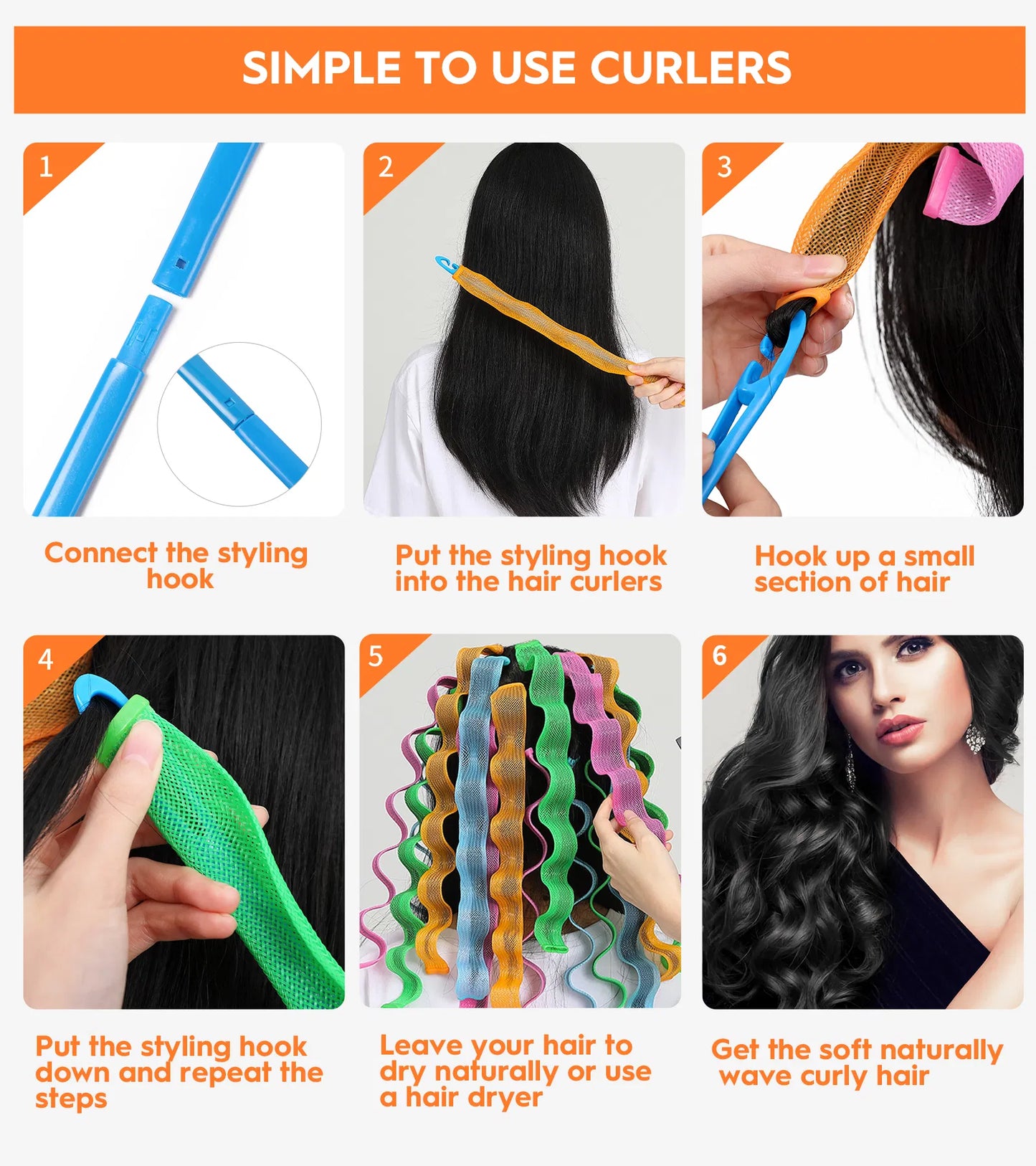 Heatless Hair Curler Set - 30 Pcs Spiral Wave Styling Kit, 55cm