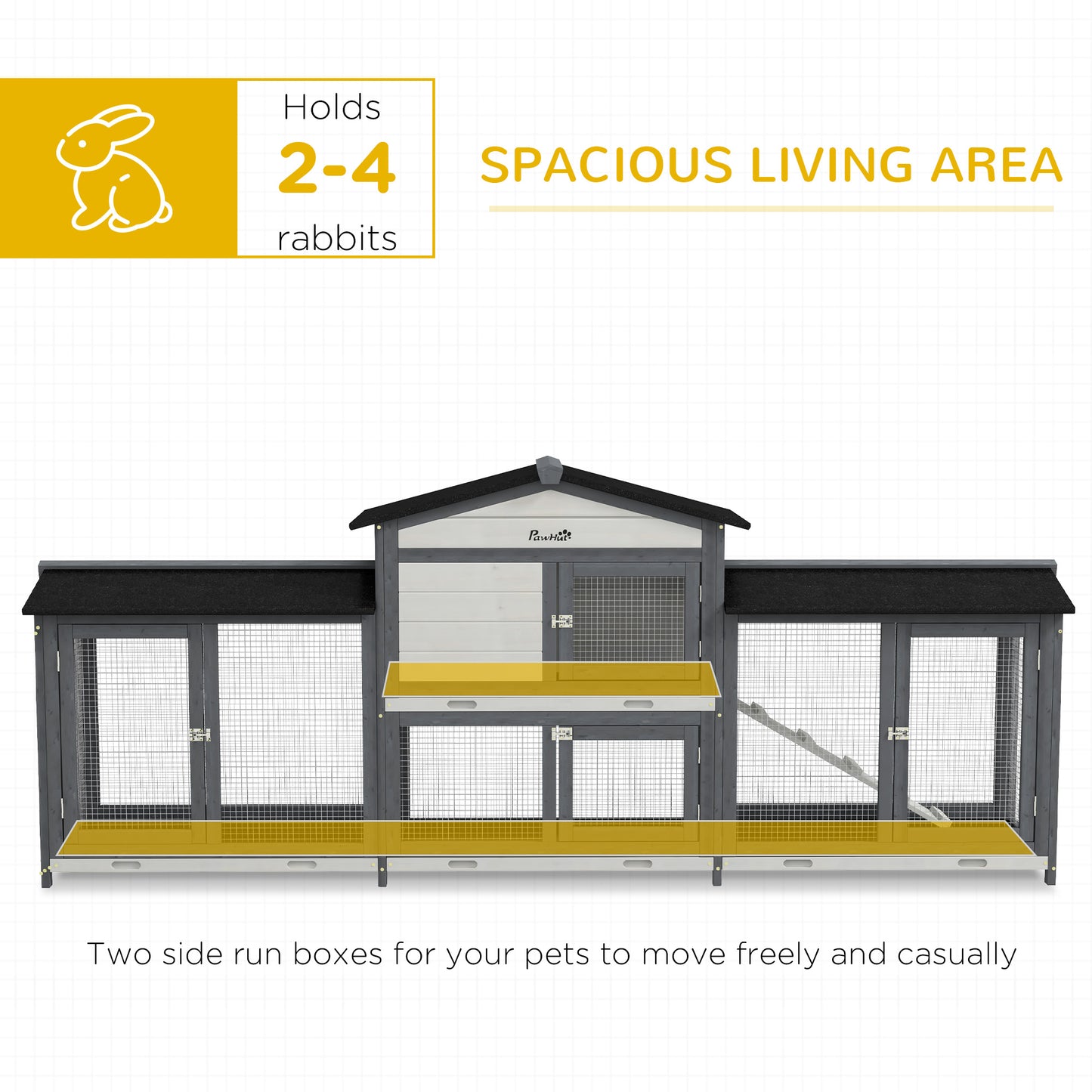 Wooden Rabbit Hutch with Run and Ramp, Outdoor Pet Cage for Small Animals