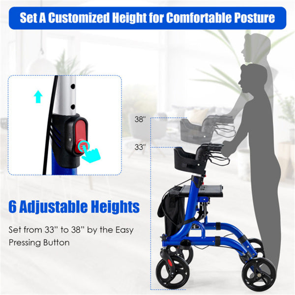 2-in-1 Rollator Walker & Wheelchair - 330 Lbs Capacity, Blue
