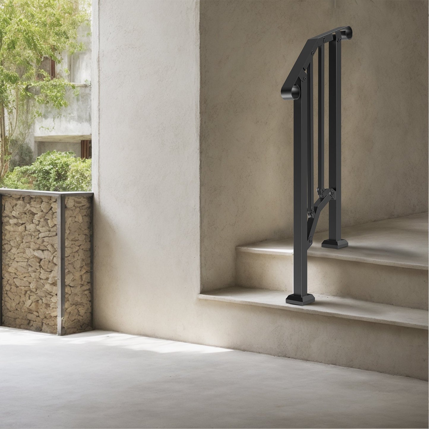 Outdoor Handrail for 1-2 Step Porch & Garden Safety - Black