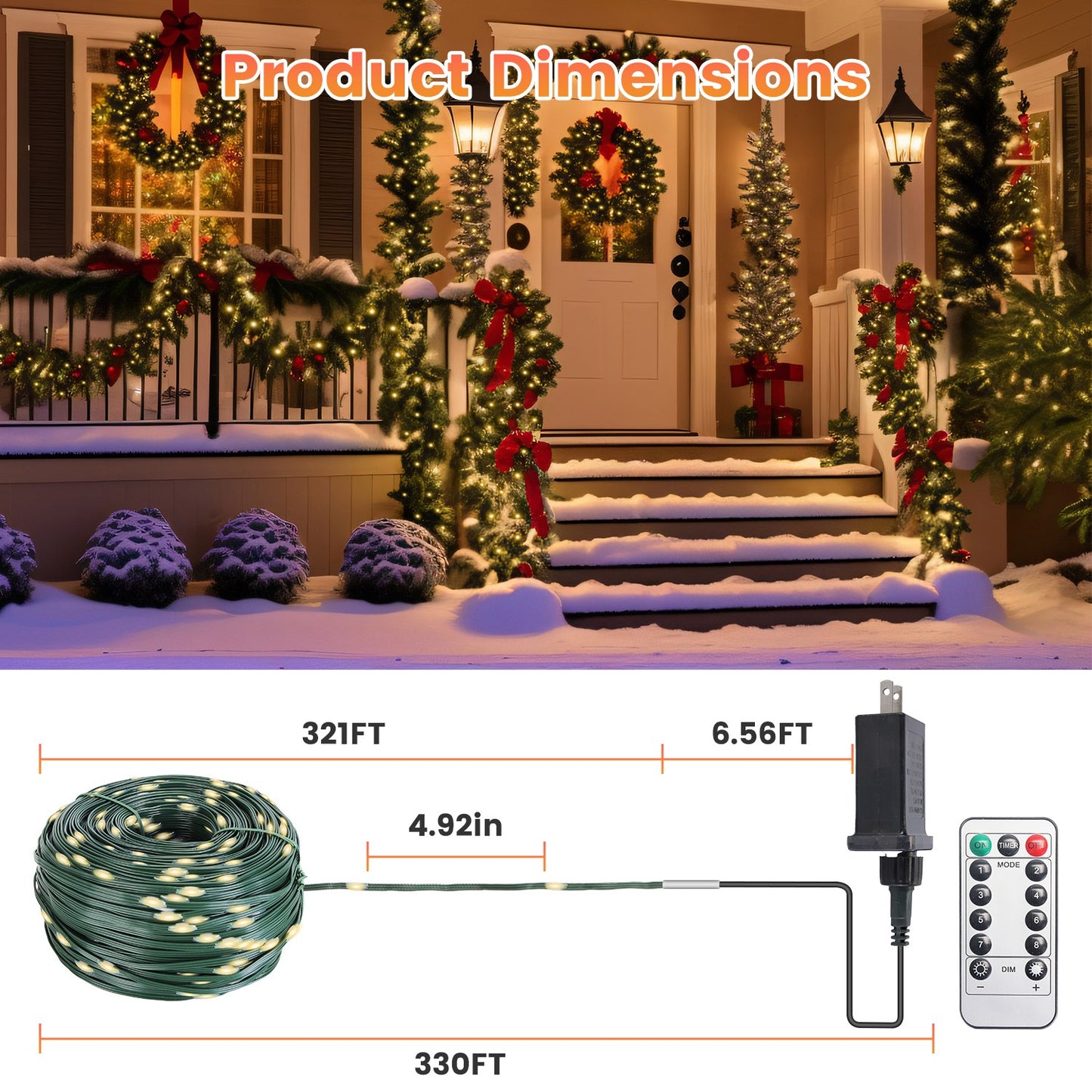 330FT Outdoor Christmas String Lights with Remote & 8 Modes
