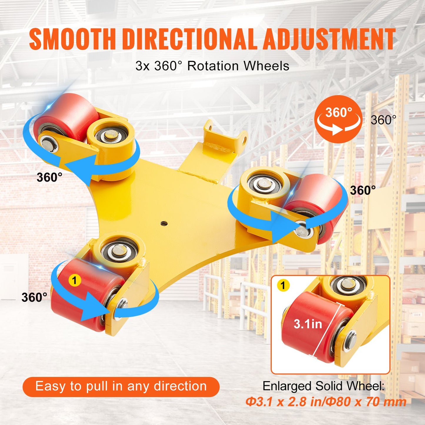 Heavy-Duty Machinery Skate Dolly 6614 LBS with 3 Swivel PU Wheels - Industrial Equipment Mover