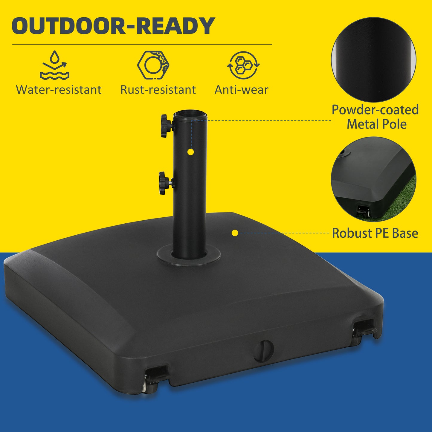 Heavy Duty Patio Umbrella Base with Wheels - 66 lbs Sand Filled, Black