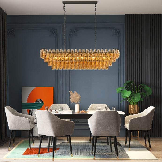 Modern Black Rectangular Chandelier - 12-Light Smoke Glass Fixture