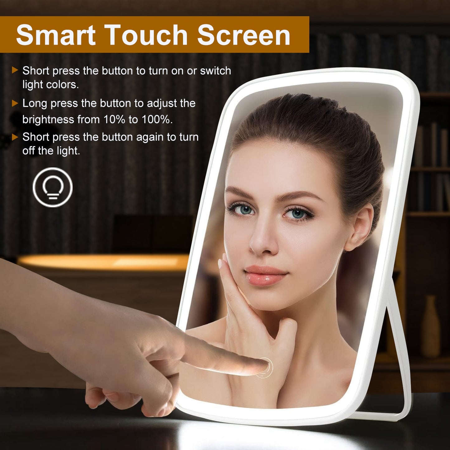 Portable LED Makeup Mirror with 3 Light Colors - Rechargeable Vanity Mirror