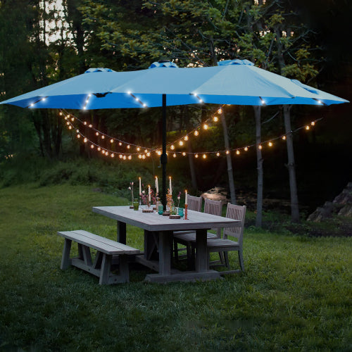 15x9ft Double-Sided Rectangular Patio Market Umbrella - Blue