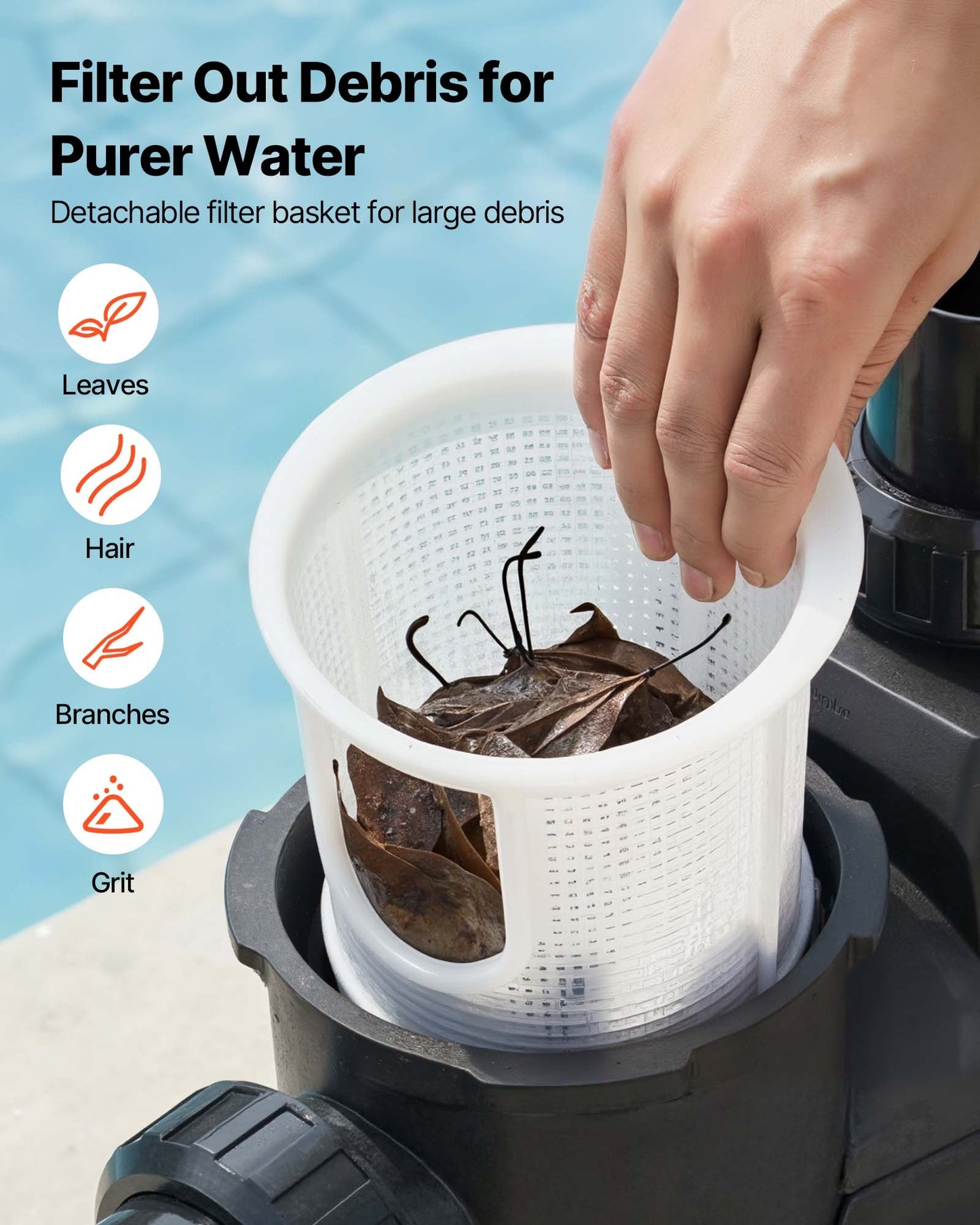 2 HP Variable Speed Pool Pump with Filter Basket, AC 220-240V, 145 GPM, Self Priming & Programmable Timer