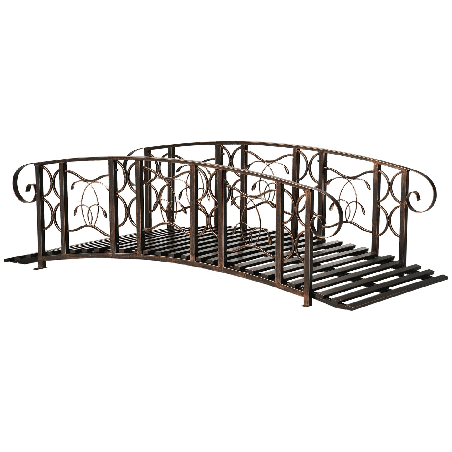 Metal Garden Bridge with Safety Rails & Vine Motifs, 660 lbs Capacity, Easy Assembly