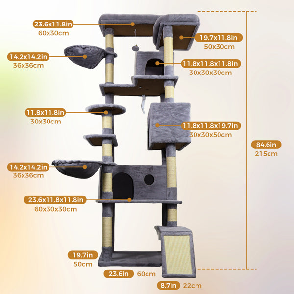 Cat Tree Tower with Multiple Condos, Scratching Posts & Interactive Toy