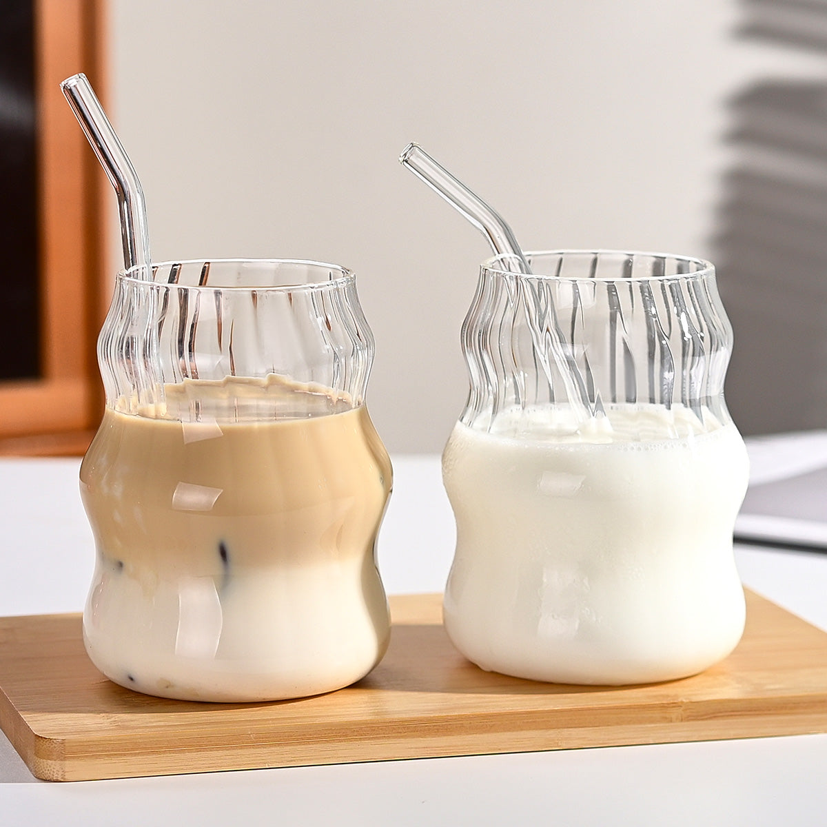 19 Ounce Glass Straw Cups - Set of 6 for Coffee, Juice, Tea