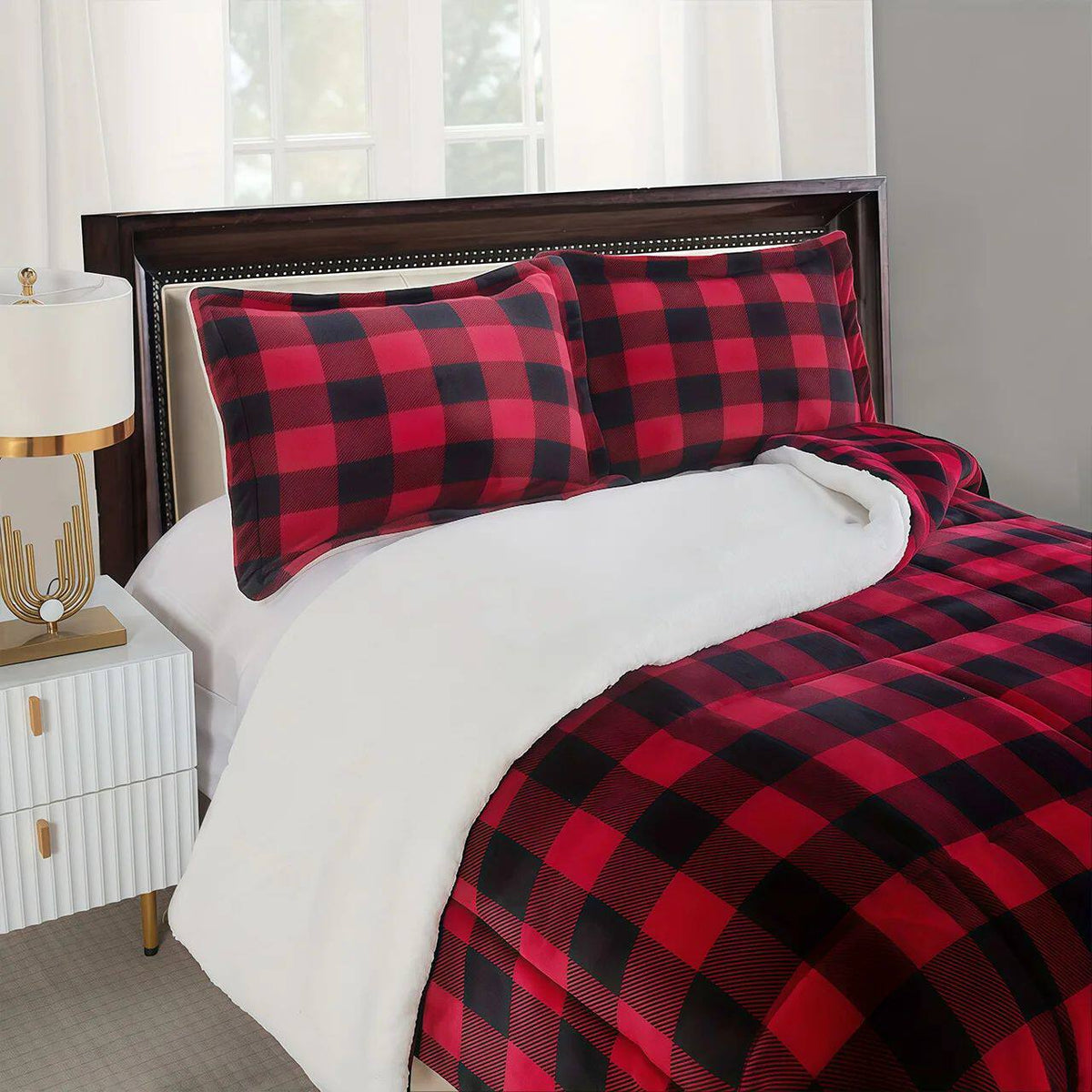 Cozy Sherpa Fleece Buffalo Plaid Blanket - Multiple Sizes & All Seasons