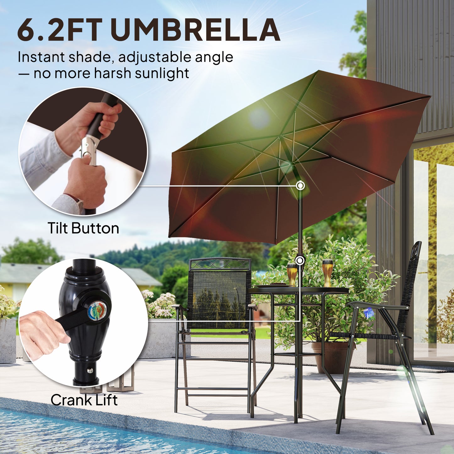 4-Piece Outdoor Bar Set with Umbrella & Folding Chairs - Black