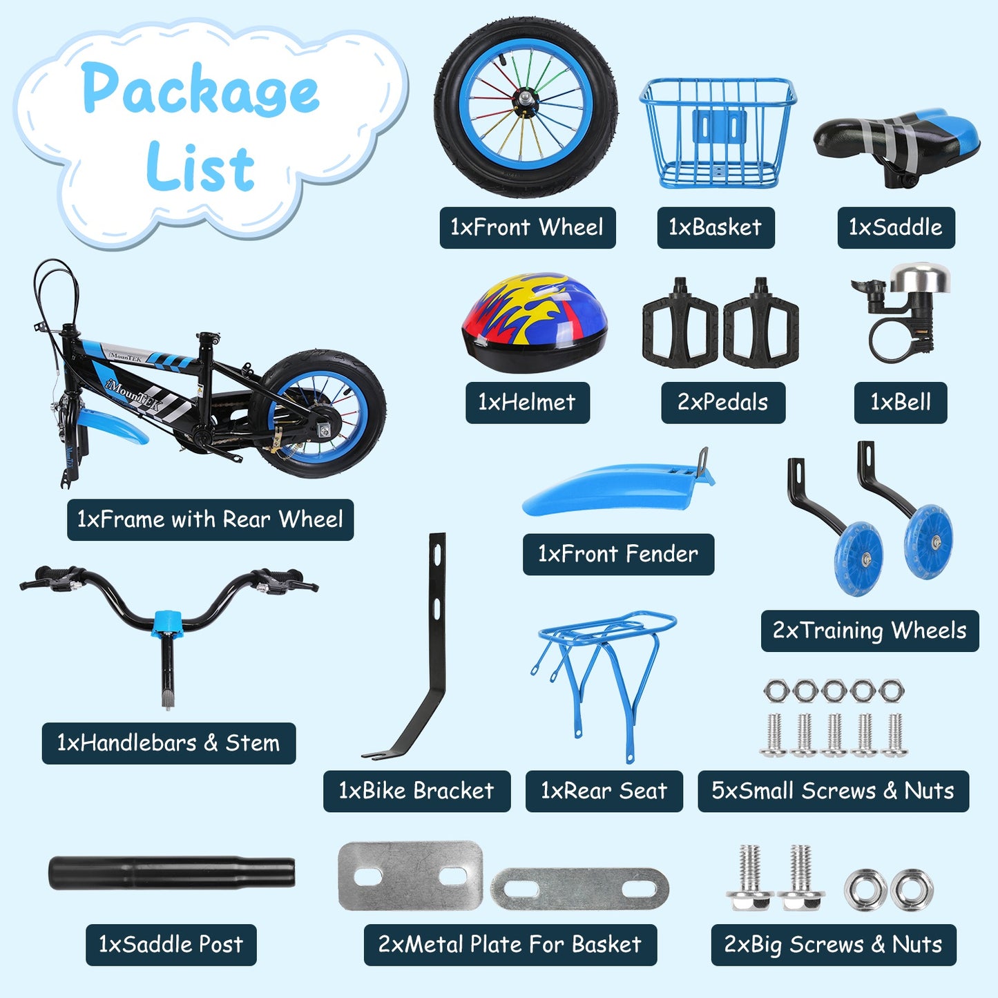 Kids Bicycle with Training Wheels and Helmet - Multiple Sizes