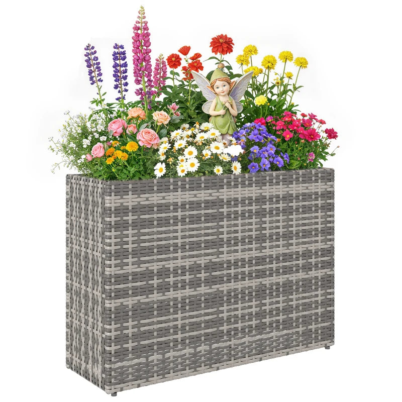 Tall Rectangular Outdoor Planter with Removable Liner, Drainage Holes, Gray - Large Garden Box for Indoor Outdoor Plants