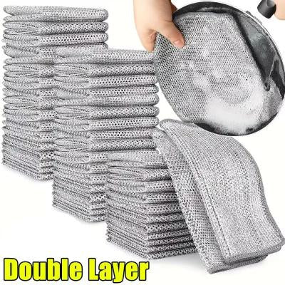 Double-Sided Kitchen Oilproof Cleaning Scouring Pad - Microfiber, 20x20cm, Multi-Pack